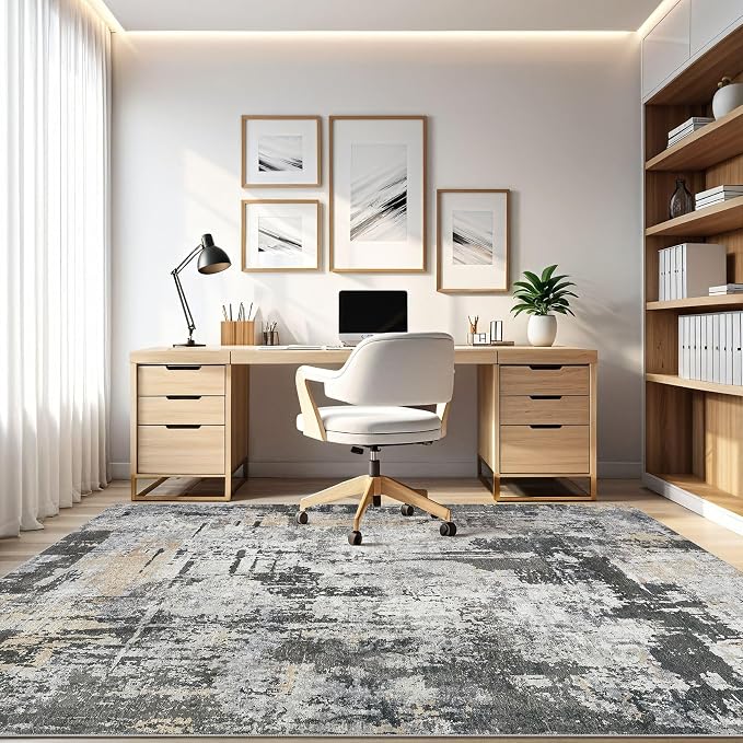 LOONGRUG 7x9 Area Rug Washable Large Neutral Modern Living Room Rugs | Abstract - Image 8