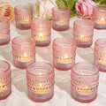 24 Pcs Votive Candle Holders, Pink Glass Candle Holder Bulk for Table Centerpiece, Tea Lights Candle Holders for Wedding Shower, Party and Home Decor