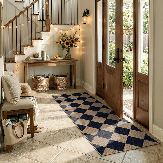 Lahome Checkered Easy Jute Outdoor Runner Rug, 2x6 Kitchen Rugs Washable | - Image 7