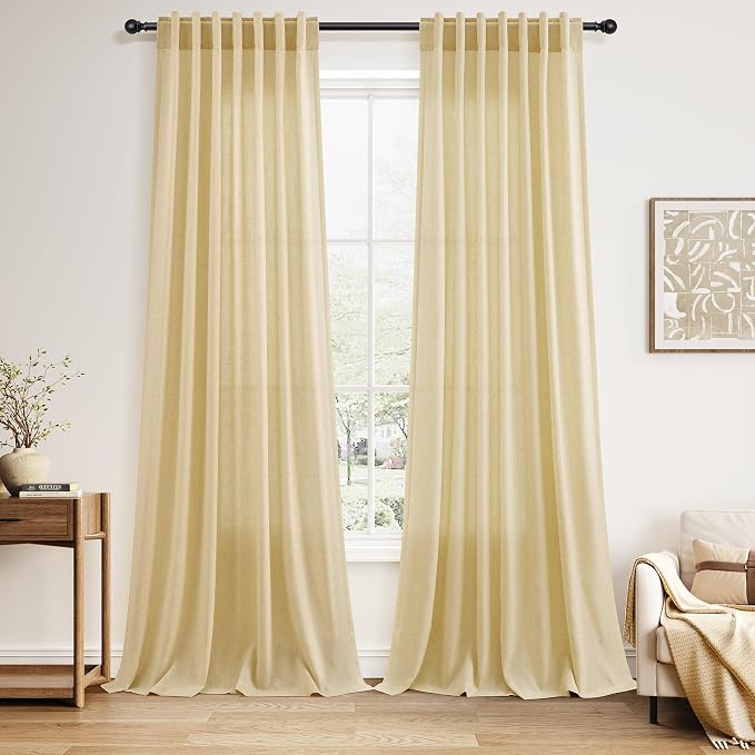 Cream Yellow Linen Curtains 102 Inches Long by Nanspring