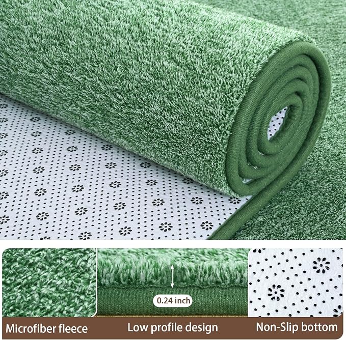 2x8 Runner Rug for Hallway, Long Runner Rugs Non Slip, Matte Green | Soft - Image 4