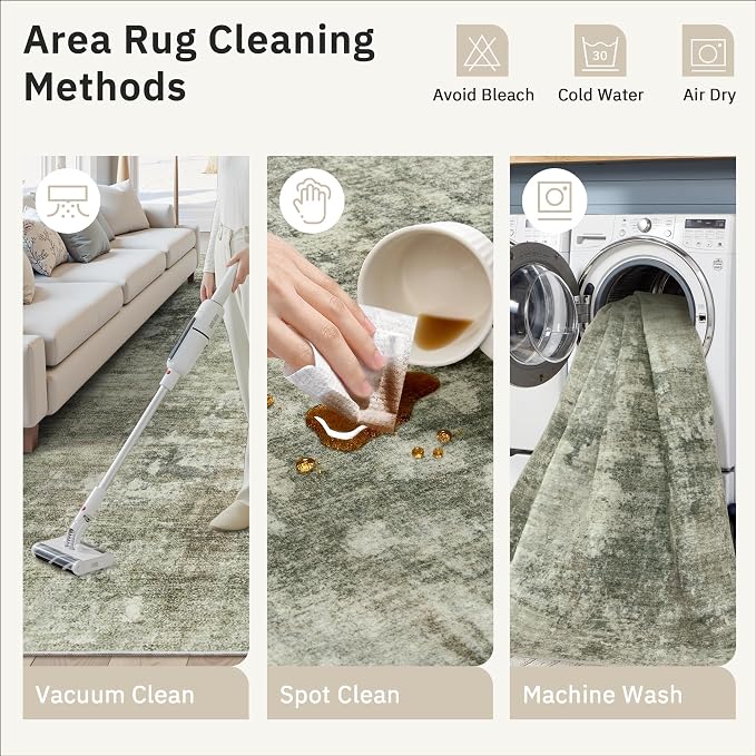 Soalmost Abstract Area Rug 6x9 for Living Room Washable Rugs Green Black | - Image 9