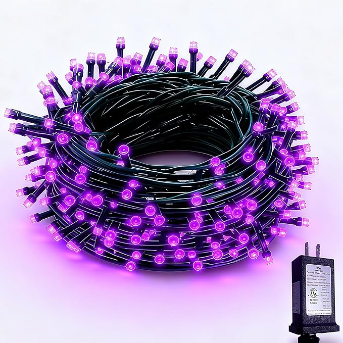RPGT 200 LEDs 73ft Green Cable Wire Low Voltage Fairy String Tree Twinkle Lights 12 Modes for Christmas Party, Halloween, Outdoor, Garden, Wedding, Home Decoration (Purple)