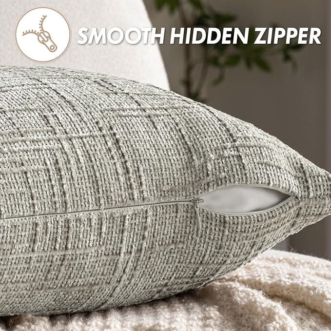 MIULEE Chenille Textured Throw Pillow Covers Light Grey 18x18 Set of 2 | Slubby - Image 6