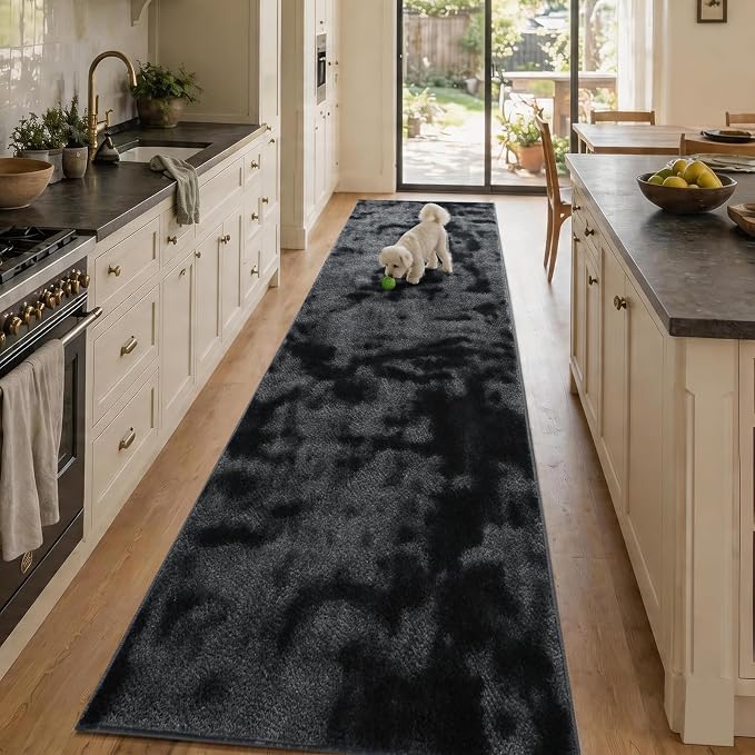 2x10 Tie-dye Dark Grey Runner Rug Washable Non-Slip by Unknown