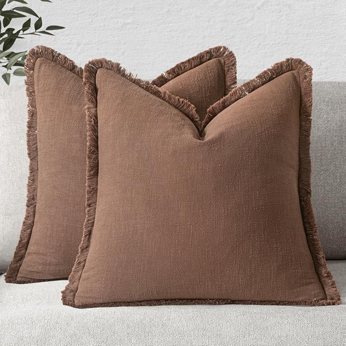 MIULEE Linen Decorative Fall Euro Throw Pillow Covers Dark Coffee 26x26 | Set by MIULEE