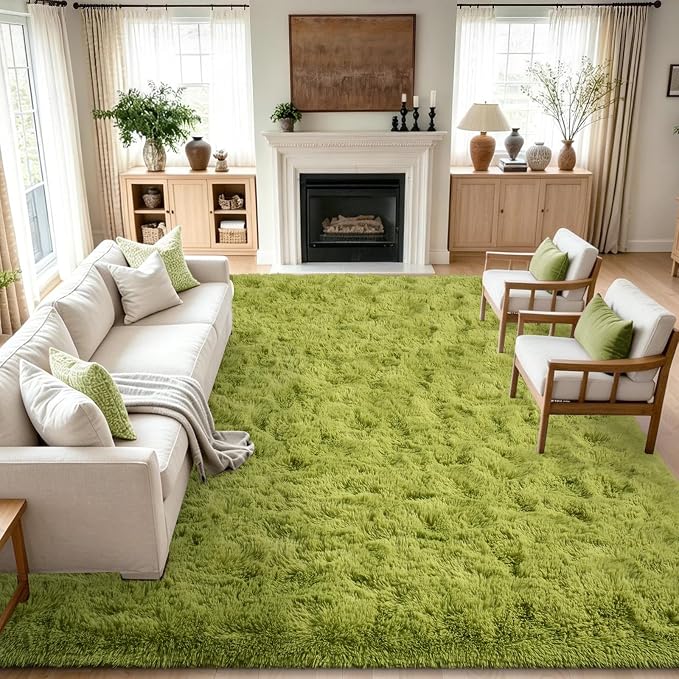 8x10 Extra Large Green Fluffy Area Rug Non-Slip by ModernHomeDecor