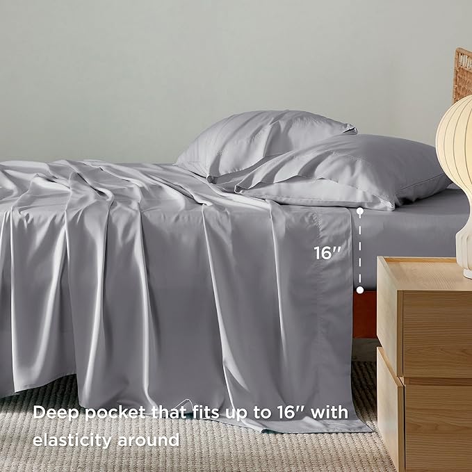 Bedsure Full Size Bed Sheets, Cooling Sheets, Rayon Derived from Bamboo, Breathable & Soft, Deep Pocket Up to 16 Inches, Hotel Luxury Silky Bedding for Hot Sleepers, Silver Grey