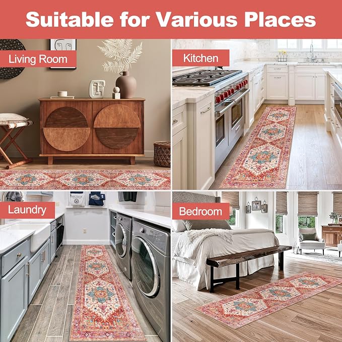 Yamaziot Washable Runner Rug, 2x8 Non-Slip Boho Vintage Hallway Kitchen Rug | - Image 8