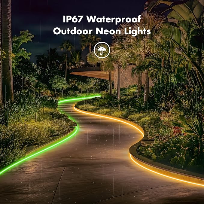 Neon Rope Lights, JIAMEI 65.6FT RGB LED Strip Lights, App Control, IR Remote, Music Syncing, Outdoor IP67 Waterproof, Flexible Strip Cuttable for Bedroom, Gaming, Party(2 Rolls of 32.8FT)