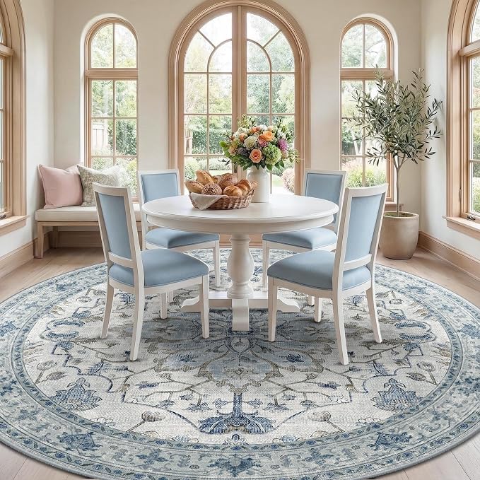 RELEANY Washable Area Rug, Round 8ft, Water Repellent, Pet Friendly, Vintage - Image 2