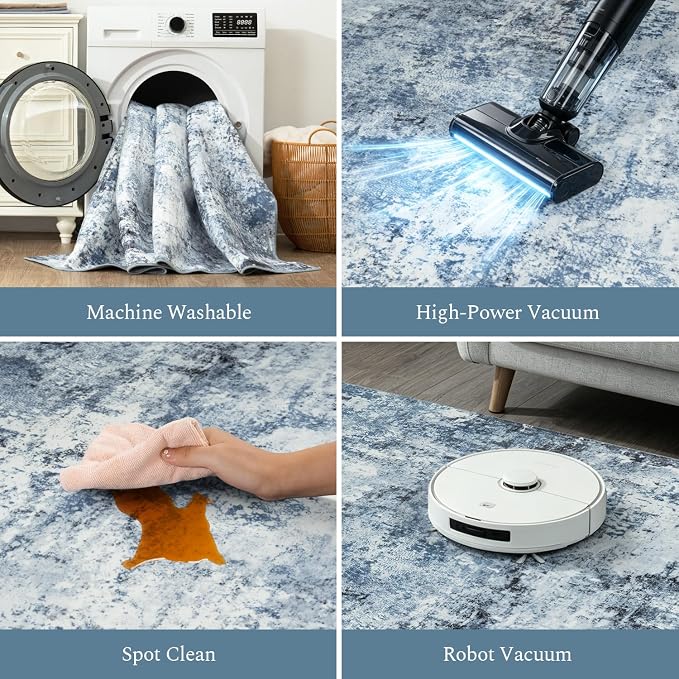 Rugflix 5x7 Area Rugs for Living Room, Washable Light Blue Grey Large Rug | - Image 4