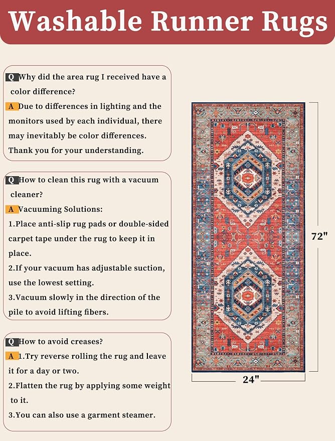 SERISSA 2x6 Washable Non Slip Boho Runner Rug - Image 2