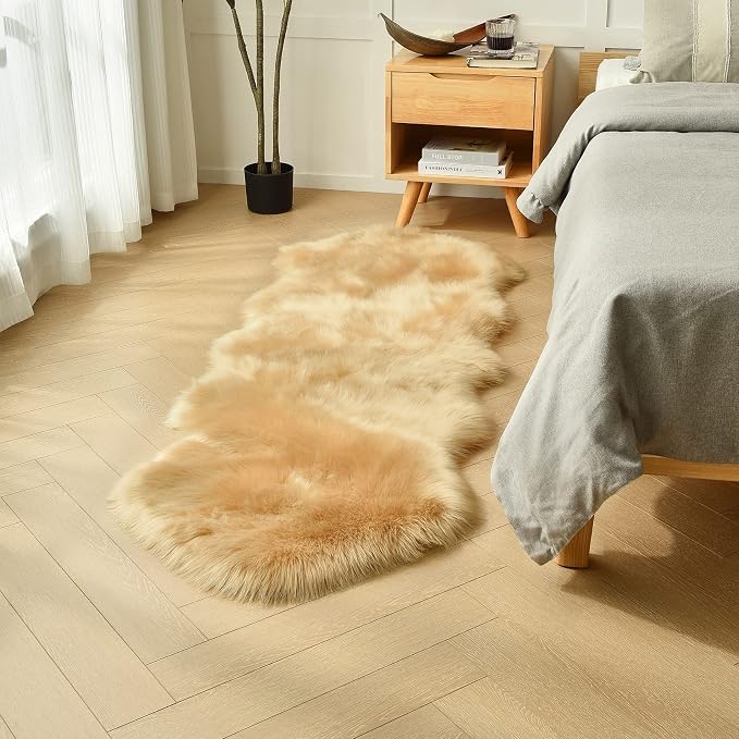 duduta Beige Faux Sheepskin Runner Rugs 2x6 ft, Fluffy Fur Couch Covers | Shag by duduta