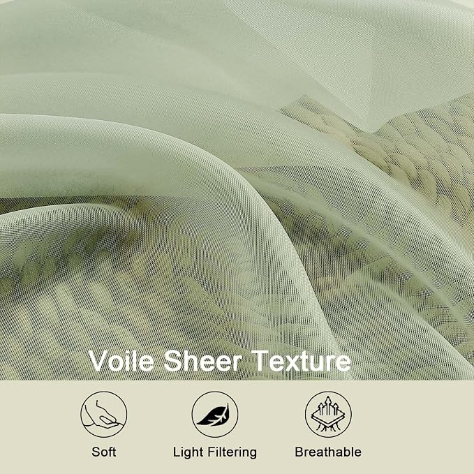 Light Green Sheer Curtains for Bedroom Living Room 96 Inches Long 2 Panels - Image 3