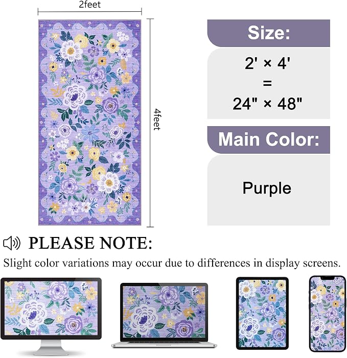 DUKINO 2x4 Entryway Rug, Floral Washable Kitchen Rugs Non Slip, Soft Indoor - Image 2