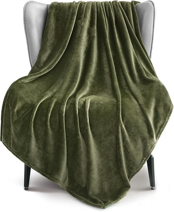 Exclusivo Mezcla Fleece Throw Blanket for Couch, Sofa, 300GSM Super Soft and Warm Blankets, Olive Green Throw All Season Use, Cozy, Plush, Lightweight, 50x60 Inches