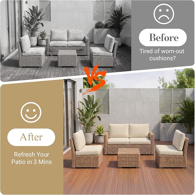 8Pcs Patio Cushion Covers Stretch Outdoor Furniture Protector Slipcovers | - Image 4