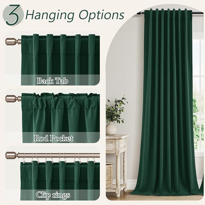 Dark Green 100% Blackout Curtains 96 Inch Length 2 Panels Set - Image 6