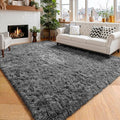 Amdrebio Grey Large Plush Shaggy Rug 6x9 by Amdrebio