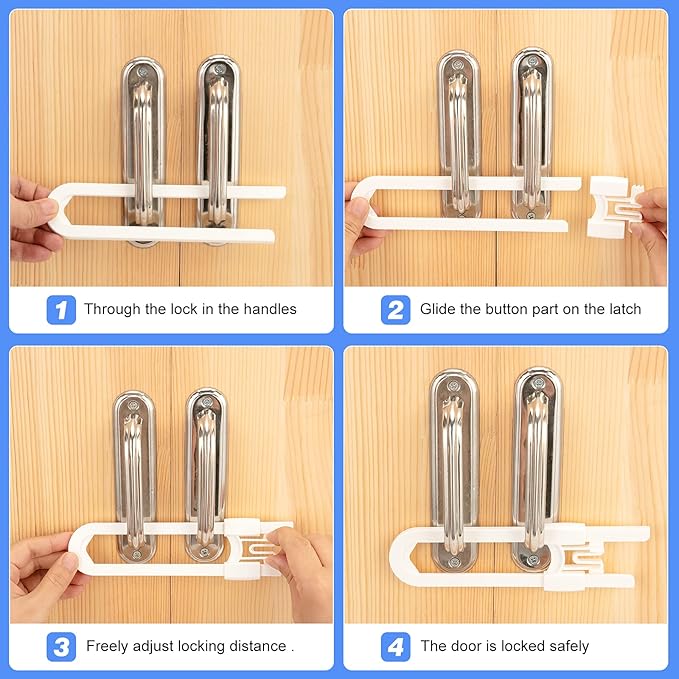 Vmaisi 10 Pack Baby Sliding Cabinet Locks - Adjustable U Shaped Child Safety Locks,Childproof Latches for Kitchen Bathroom Storage Cupboards Doors, Handles and Knobs White (10)