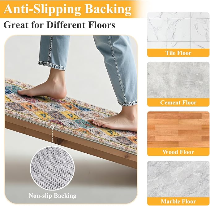 HEBE Hallway Runner Rug 2'x5', Washable Non Slip Kitchen Rug Runner | Soft Boho - Image 3