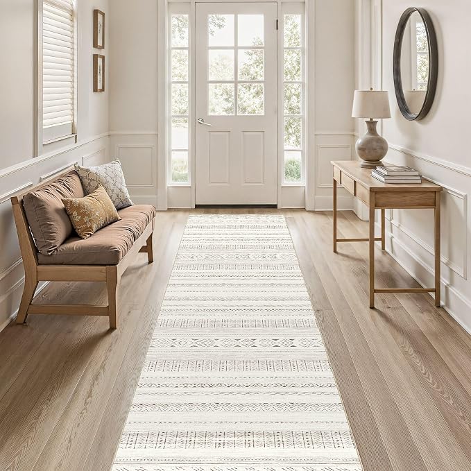 cotiled Hallway 2.6x8 Runner Rugs Washable Boho Rug Brown/Cream | Stain - Image 6