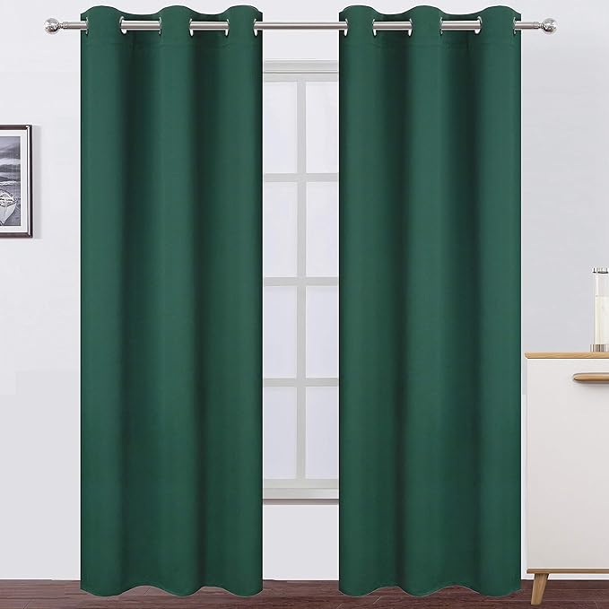 Dark Green Thermal Blackout Curtains/38 x 84 Inch/Set of 2 Panels Room by Lemomo