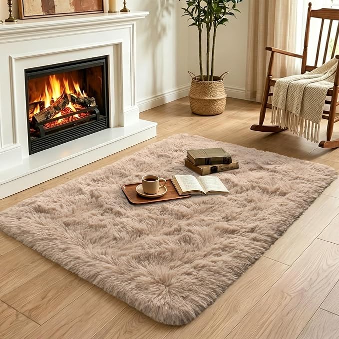 3x5 Beige Fluffy Soft Area Rug Non-Slip - Image 4