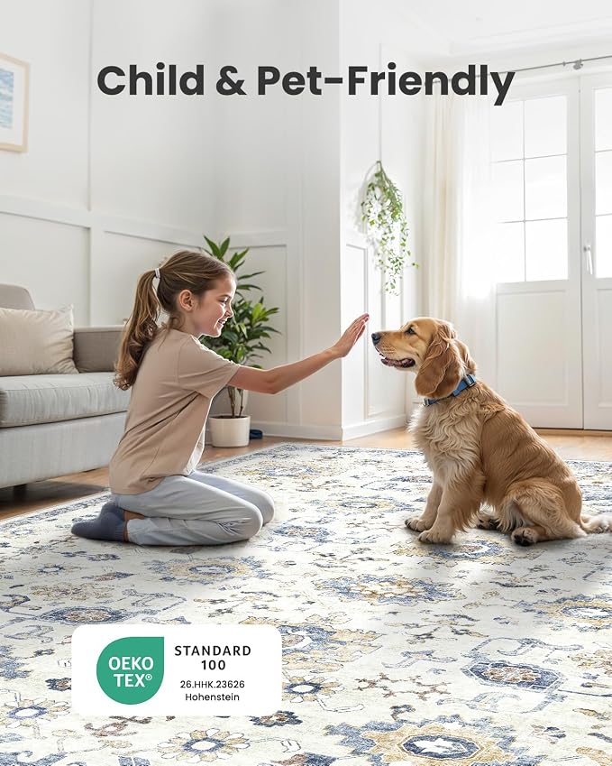 AMADA HOMEFURNISHING Washable Area Rug, Low-Profile Large Area Rug - Image 3
