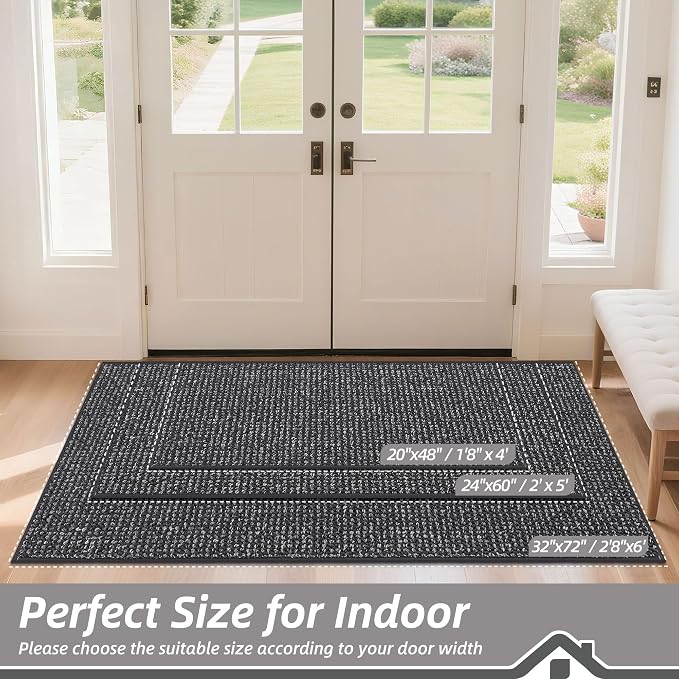 BEQHAUSE Dirt Trapper Door Mat 20"x48", Non-Slip Washable Doormat, Charcoal | - Image 2