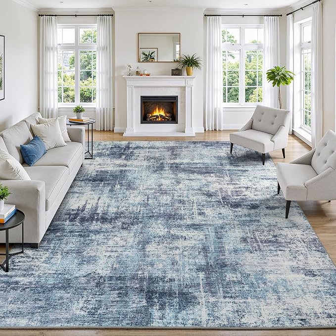 8x10 Area Rug for Living Room, Abstract Washable Non-Slip Large Rugs, Dining by Lofus