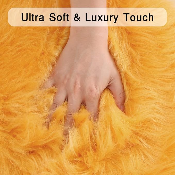 duduta Yellow Faux Sheepskin Runner Rugs 2x6 ft, Fluffy Fur Couch Covers | Shag - Image 3