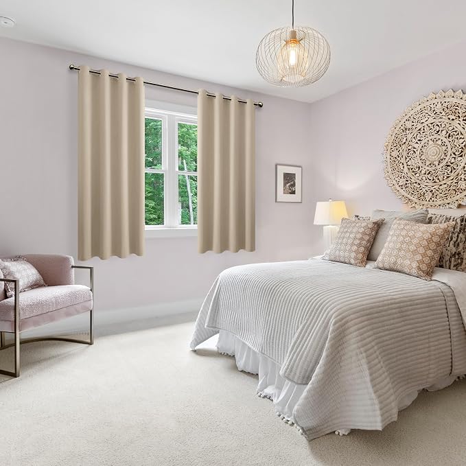 Blackout Curtains for Bedroom, 52 x 63 Inches Length Taupe 2 Panels | Thermal - Image 6
