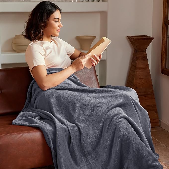 Exclusivo Mezcla Fleece Blanket King Size for Bed, Super Soft and Warm, All Season Use, Cozy, Plush, Lightweight, 120x120 Inches, Dark Grey