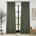 Olive Green Pinch Pleated Linen Blackout Curtains 90 Inch Long by Twodrapes