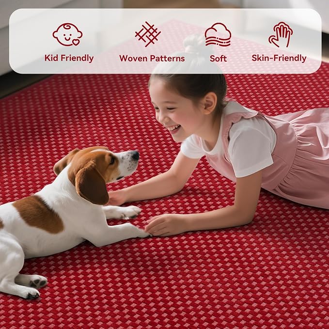 Hallway Runner Rug Extra Long Kitchen Runner Washable Red 2x8 ft | Boho Woven - Image 4