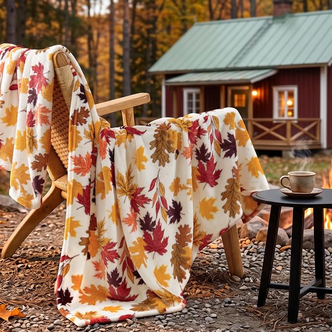 BEDELITE Fleece Blanket Soft Plush Fall Twin Size Autumn Leaves 60"x80" | Ultra - Image 7