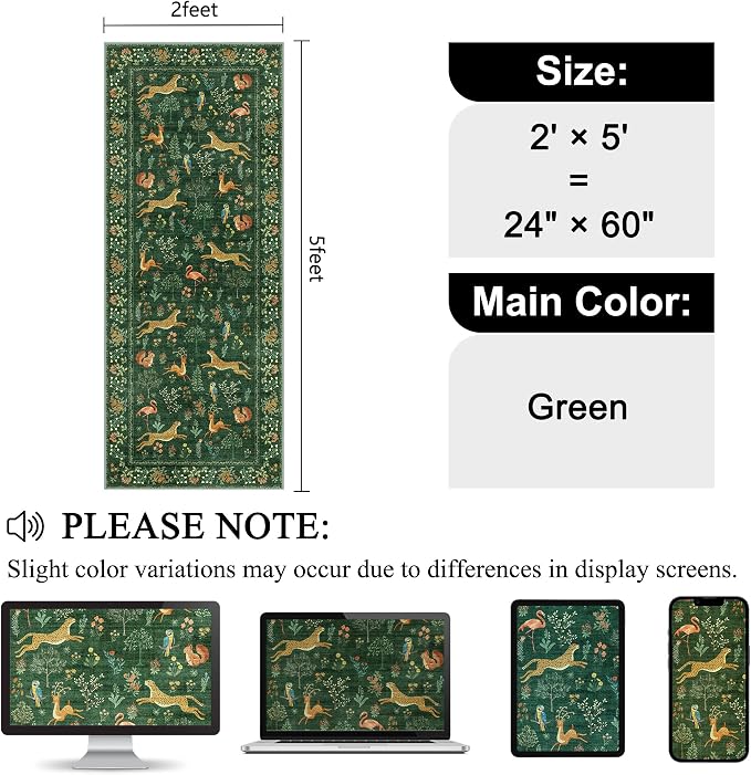 DUKINO 2x5 Rug for Hallway, Washable Animal Runner Rug Non Slip, Stain Resistant - Image 2