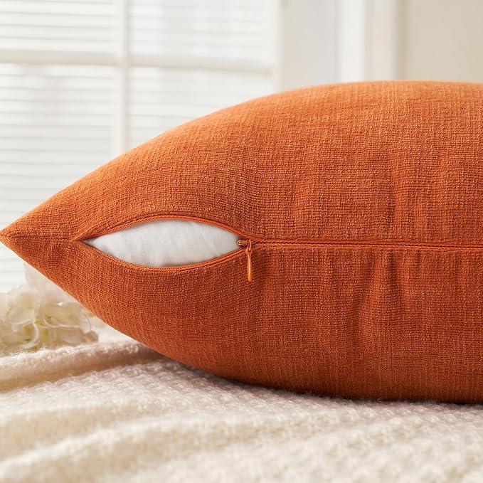 MIULEE Fall Orange Chenille Couch Euro Throw Pillow Covers, 22x22 | Set of 2 - Image 3