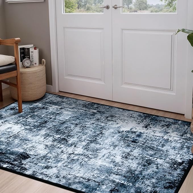 Rugflix 3x4 Entrance Rugs, Washable Navy Blue Dark Entry Small Rug | Machine by RugflixAreaRugs