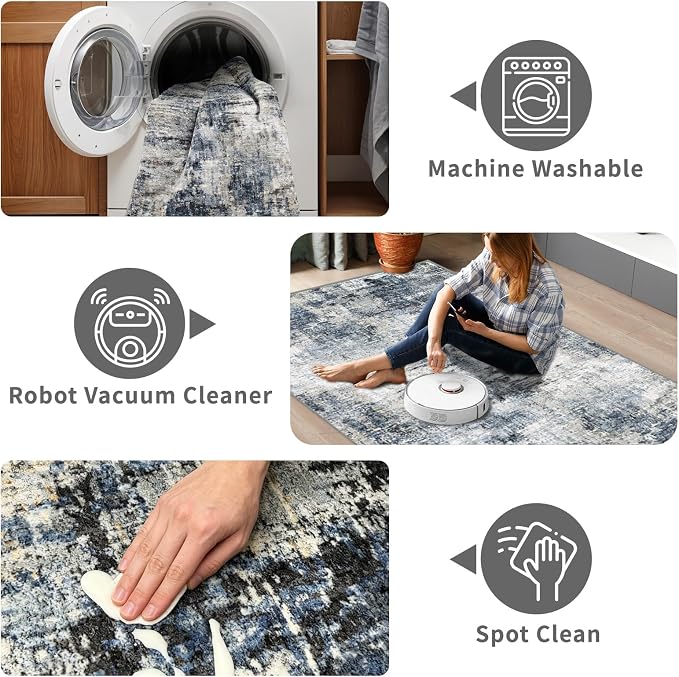 2x3 Small Washable Area Rug: Non-Slip Door Mat Midnight Sky | Dense Low Pile - Image 4