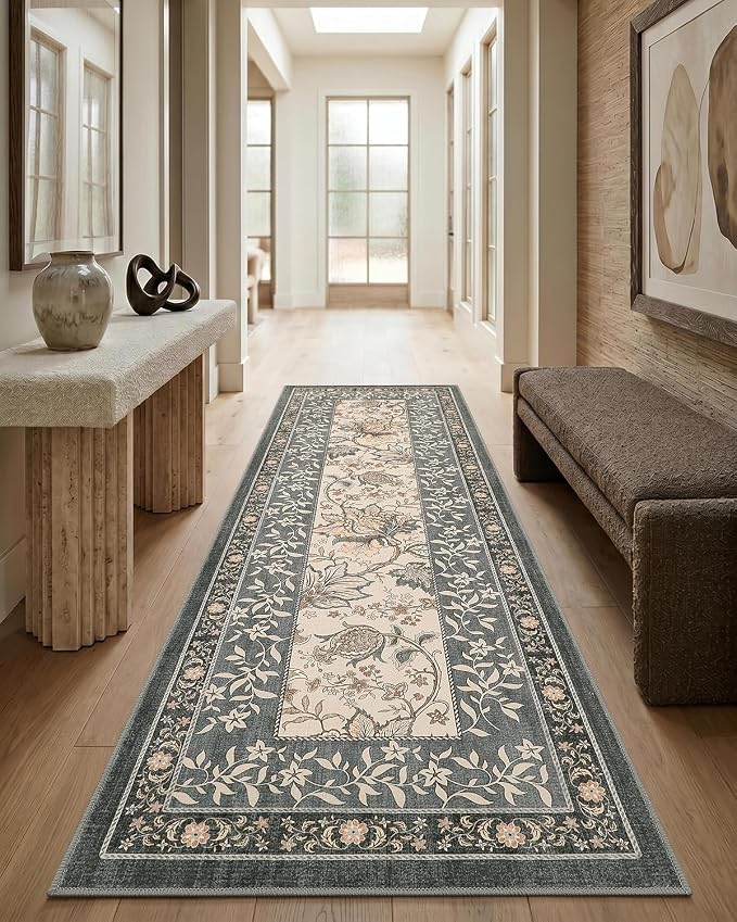 GarveeHome Grey Washable Kitchen Runner Rug: 2'6" x 8' Hallway Rug Non Slip by GarveeHome
