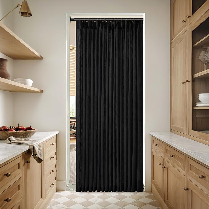 72 Inch Black Linen Blend Pleated Semi Sheer Privacy Curtains 50 Inch Wide | - Image 7
