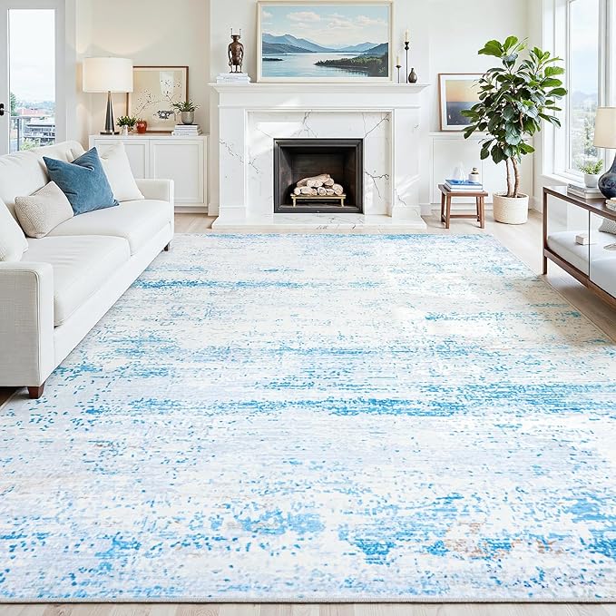 6x9 Washable Area Rug for Living Room Bedroom: Non-Slip Modern Light Blue | - Image 8