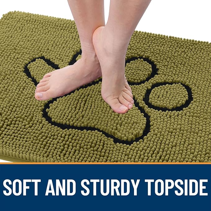 OLANLY Dog Door Mat for Muddy Paws 48x30, Paw Print Design Chenille Mud Mat | - Image 4