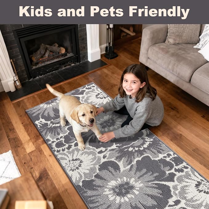 Findosom Hallway Runner Rug 2x8, Non Slip High-Low Textured Floral Washable - Image 4