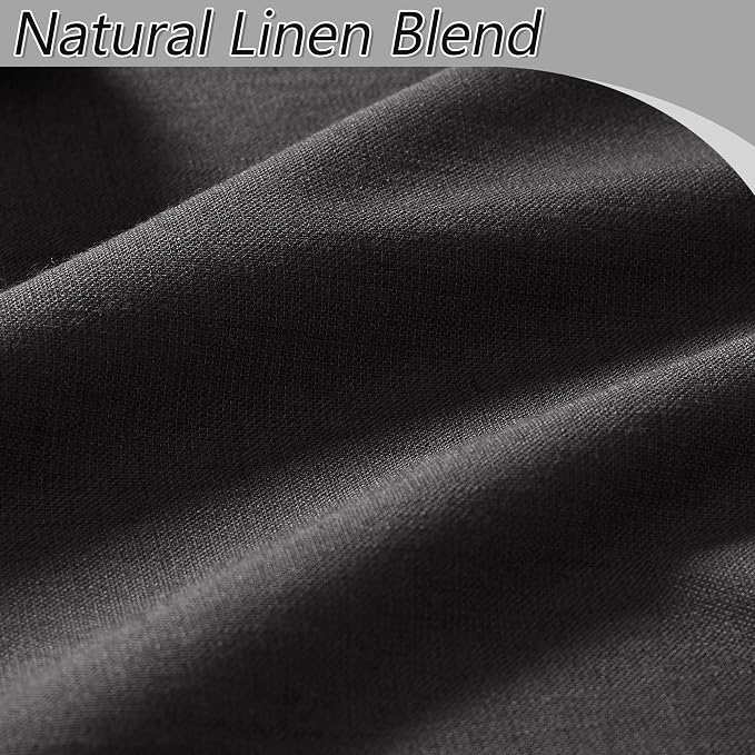 Black 100% Blackout Linen Curtains 63 Inch Length 2 Panels Set - Image 3