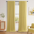 Yellow 100% Blackout Linen Curtains 108 Inch Length 2 Panels Set by Guken