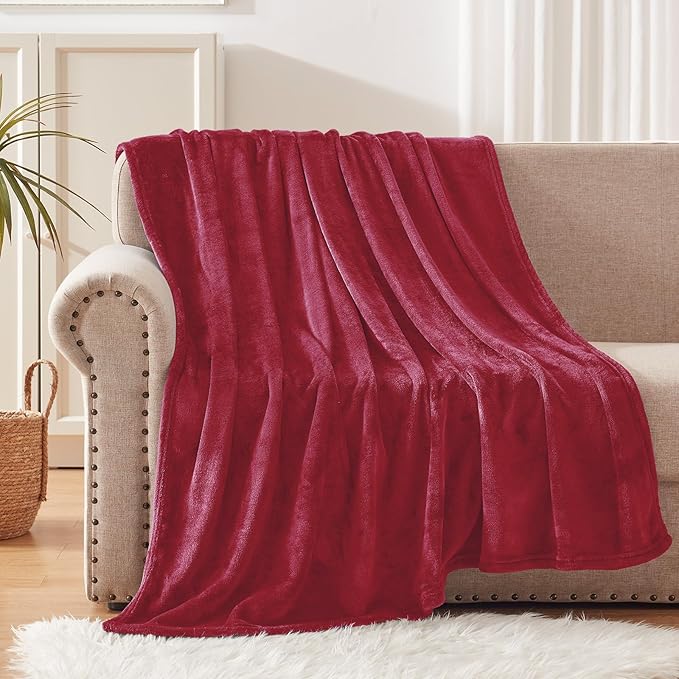 Exclusivo Mezcla Extra Large Fleece Throw Blanket for Couch, Sofa, 300GSM Super Soft and Warm Blankets, Deep Red Throw All Season Use, Cozy, Plush, Lightweight, 50x70 Inches